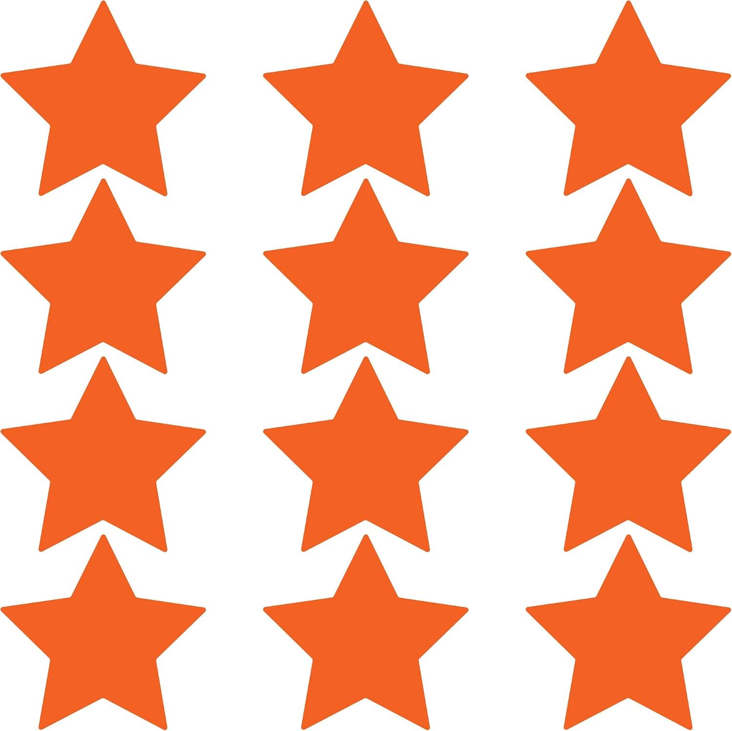 LiteMark Removable Matte Finish Orange 4 Inch Star Decal Stickers | Great for Floors, Ceilings, Walls, Laptops, and Most Smooth Surfaces | (Pack of 12 Stars)