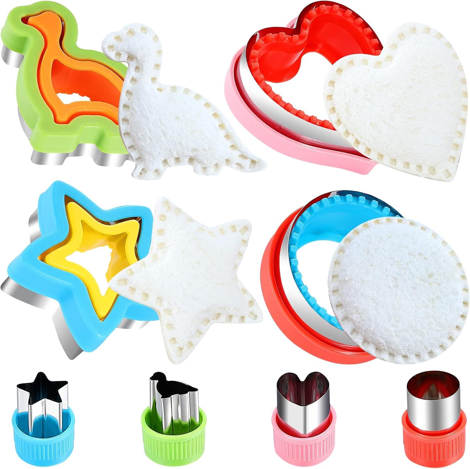 FIRETREESILVERFLOWER Sandwich Cutter and Sealer,Bread Sandwich Decruster Maker Fruit Vegetable Cookie Cutters for Kids Bento Box,Heart,Star,Dinosaur,Circle Shapes Sandwich and Cookie Cutters.