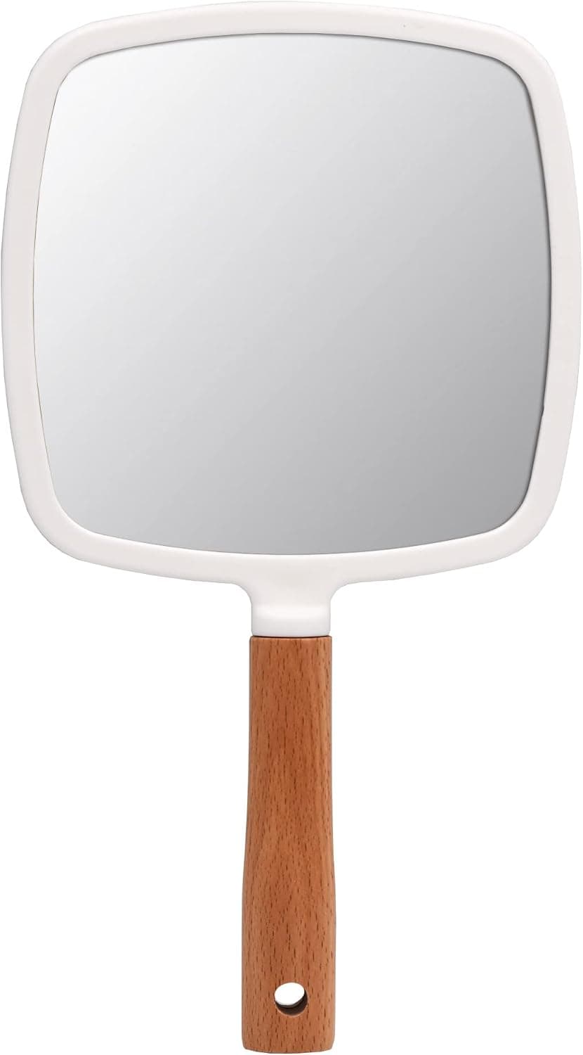 YCHMIR Small Hand Mirror Hand Mirror for Women Wood Hand Mirror 5.5 x 10 inch （White Square）