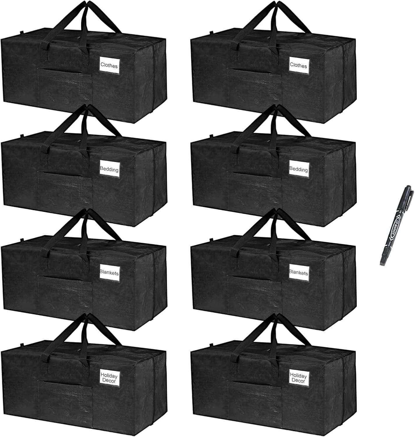 LEZIOA Extra Large Moving Bags with Zippers & Handles, Heavy Duty Strong Moving Totes Storage Bags for Clothes, Packing, Moving and Storing (8 Pack)