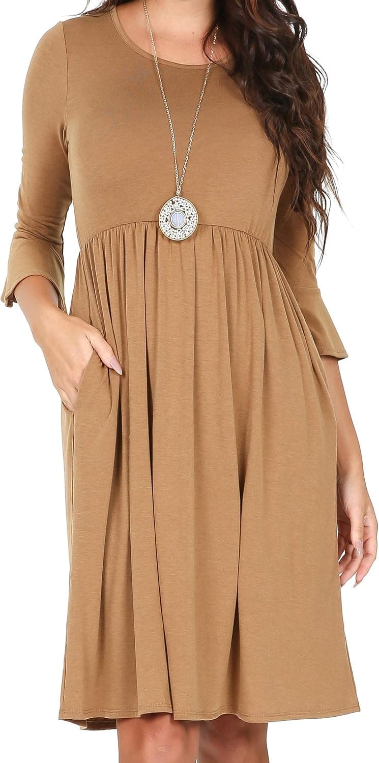 iliad USA Womens 3/4 Bell Sleeve Elastic Waist Casual Dress