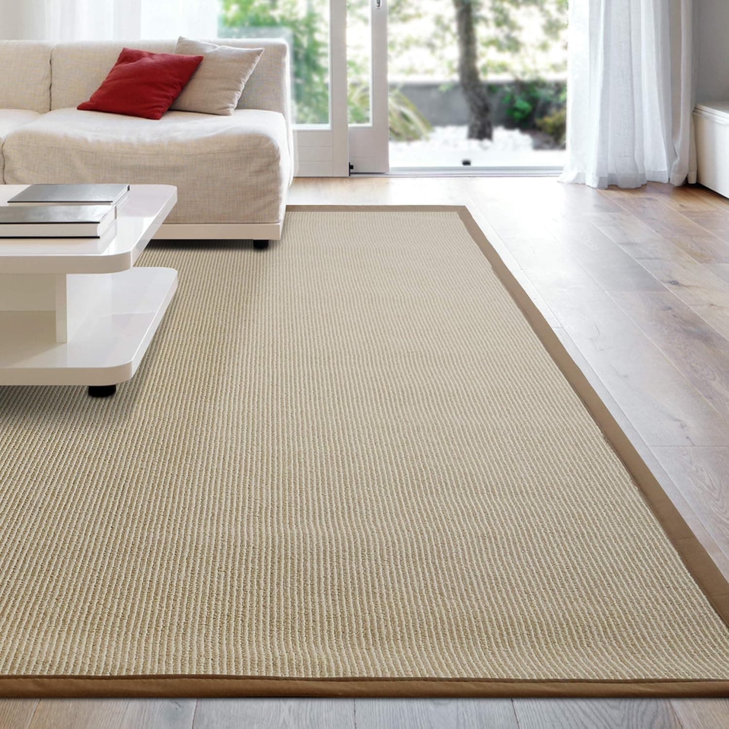 iCustomRug Zara Synthetic Sisal Collection Area Rug and Custom Size Runners, Softer Than Natural Sisal Rug, Stain Resistant & Easy to Clean Beautiful Border Rug in Gold 4' x 6'