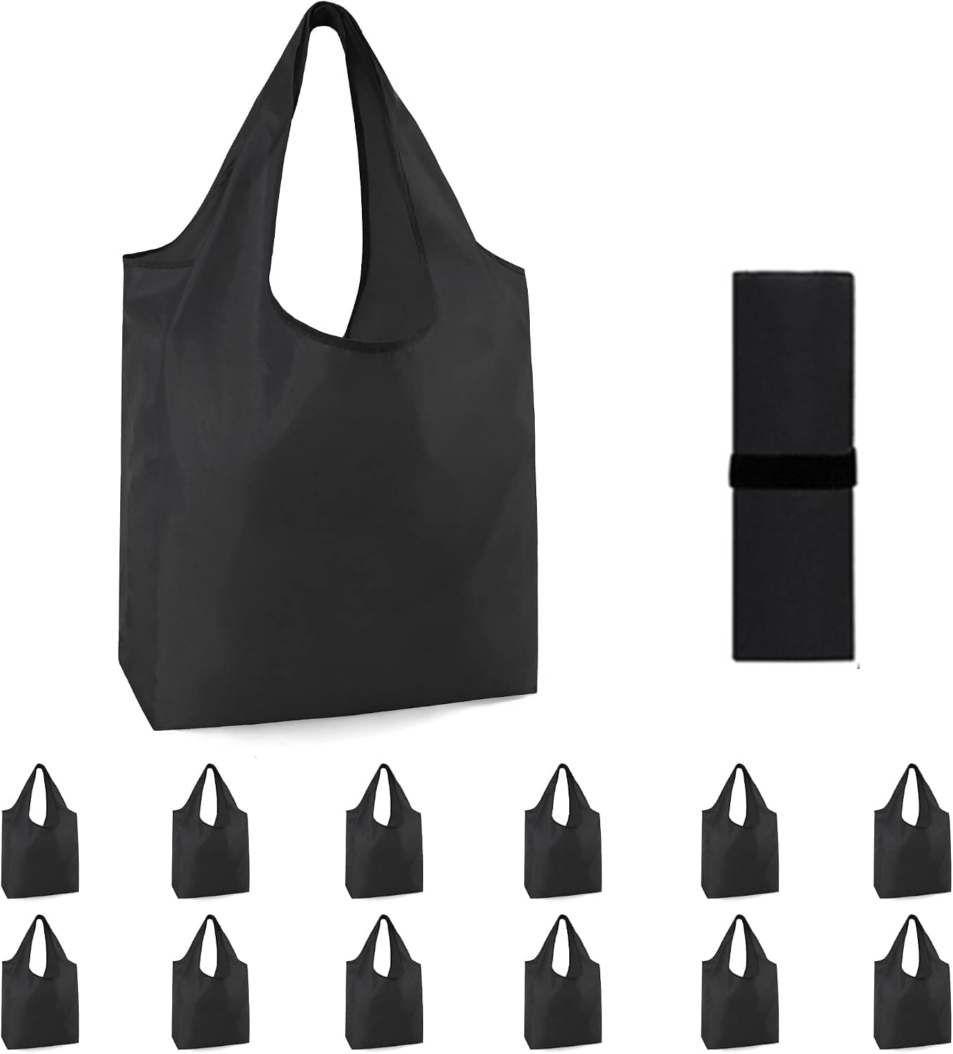 BeeGreen Black Reusable Grocery Bags Bulk 12 Pack, Wholesale Reusable Shopping Bags, Extra Large 50LBS Heavy Duty, DIY Kitchen Reusable Bags Machine Washable, Foldable Tote Bags