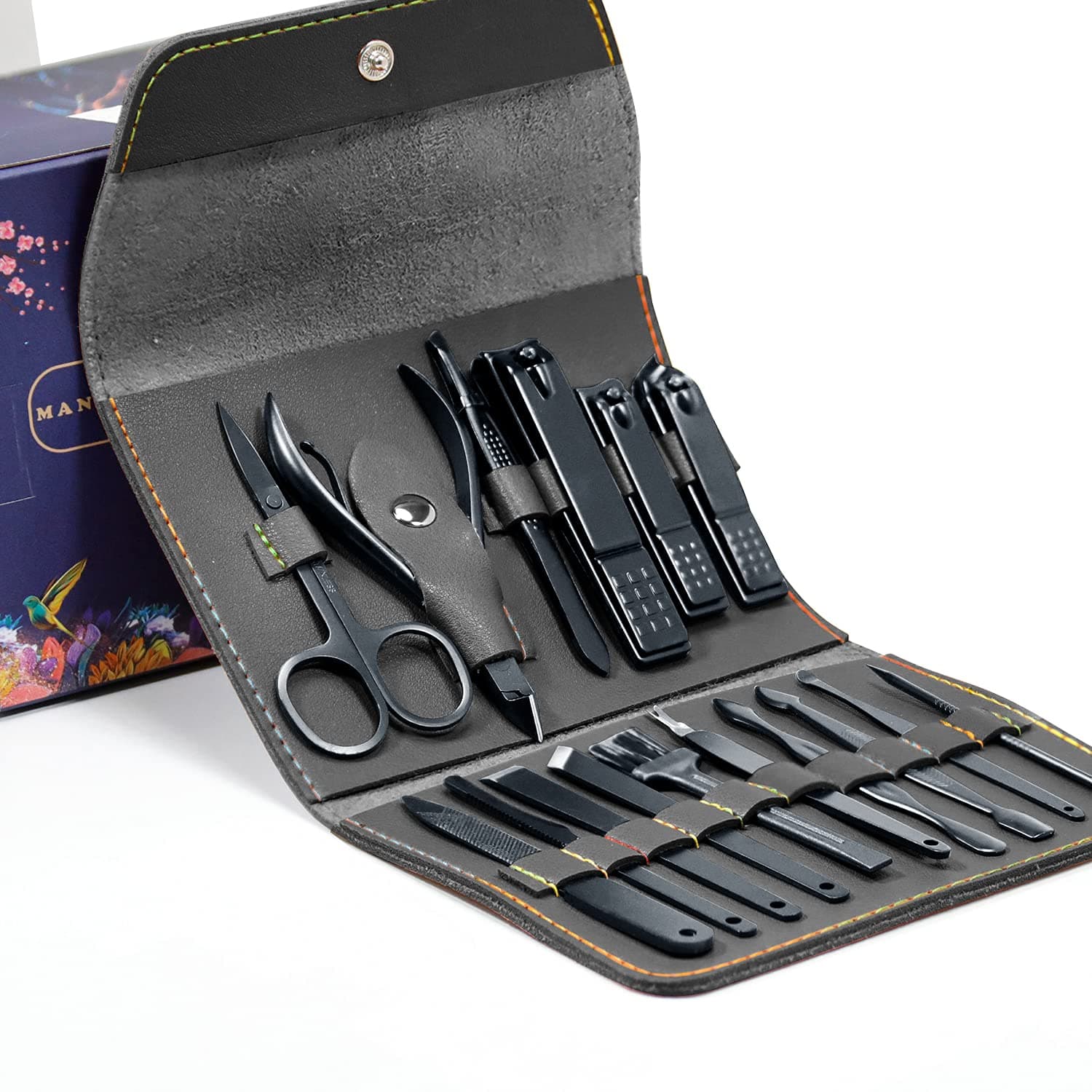 AIWOGEP Manicure Set Nail Clippers Pedicure Kit - 16 Pieces Professional Manicure Kit,Portable Travel Grooming Kit - Facial, Cuticle and Nail Care（Gray）