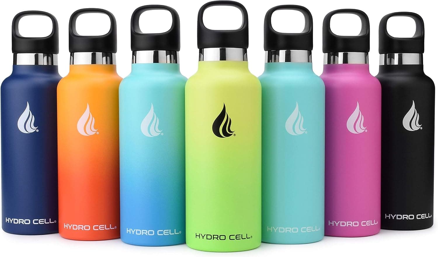 HYDRO CELL Stainless Steel Water Bottle w/Straw & Standard Mouth Lids (32oz 24oz 20oz 16oz) - Keeps Liquids Hot or Cold with Double Wall Vacuum Insulated Sweat Proof Sport Design (Black 20oz)*