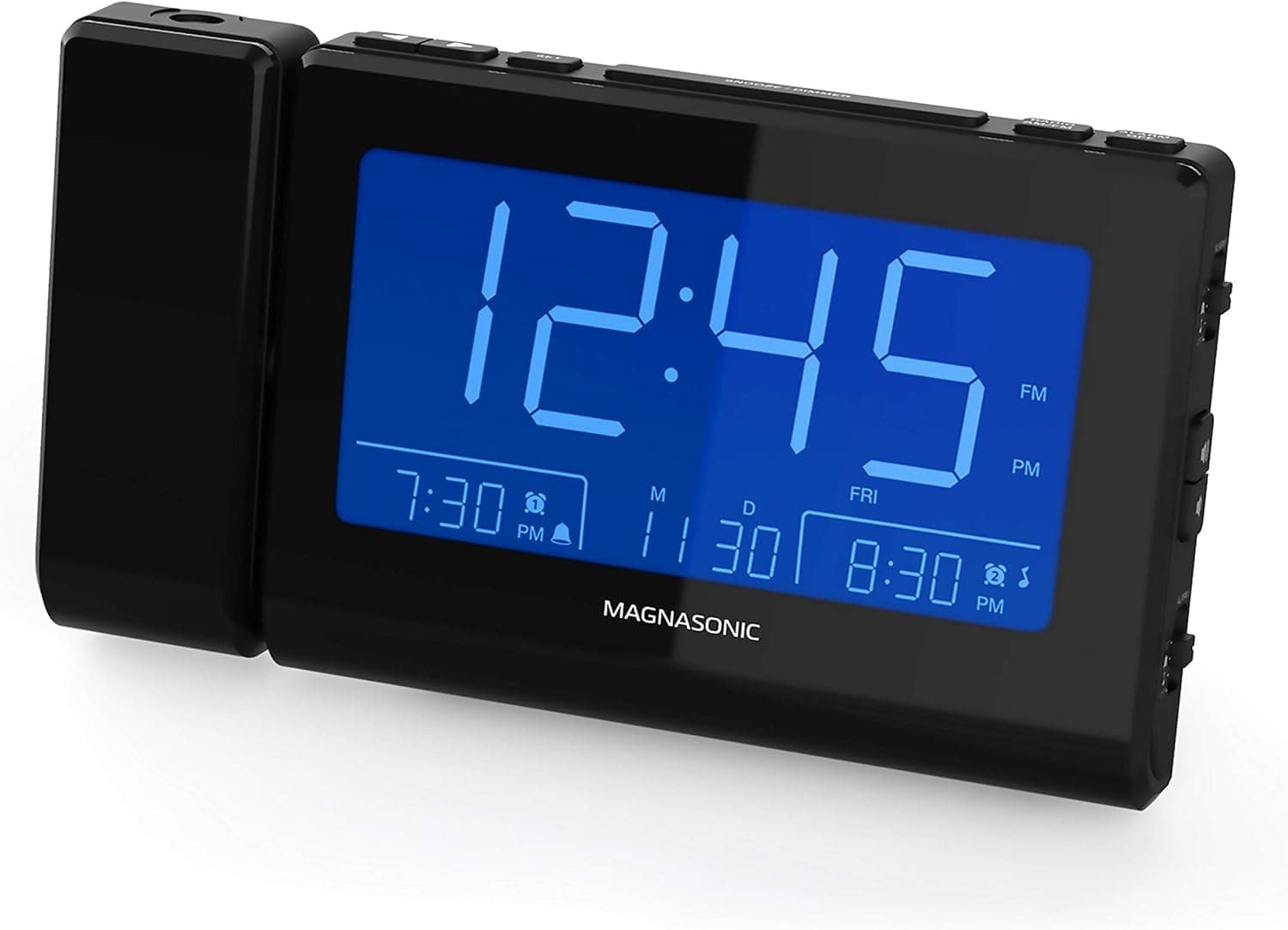 Magnasonic Bluetooth Speaker Alarm Clock Radio with Dual USB Charging for Smartphones & Tablets, Time Projection, Auto Dimming, Dual Alarm, Battery Backup, and Custom Alarm Recording (CR65)