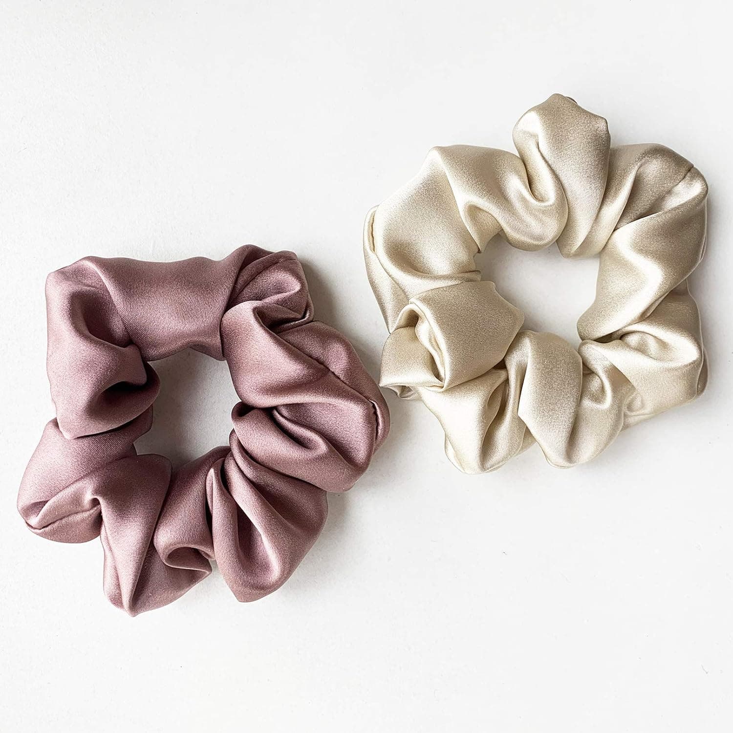 Silk Scrunchies Medium Silk Hair Ties 100% Pure Mulberry Silk Hair Scrunchies For Women (2PCS Medium Rose Begie)