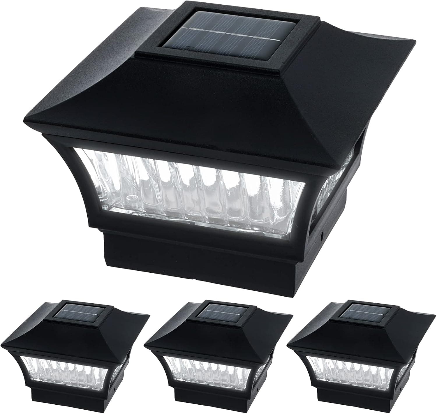 GreenLighting Sleek Tokyo Solar Post Cap Lights - Post Caps for 4x4 Wood 5x5 Vinyl PVC Fence Solar Post Lights Outdoor Waterproof - Solar Deck Post Lights (Black, 4 Pack)