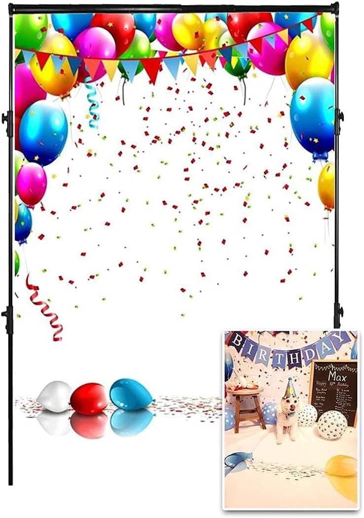 AOFOTO 3x5ft Happy Birthday Background Colorful Balloons and Confetti Photography Backdrop Kid Baby Boy Girl Artistic Portrait Photo Studio Props Video Drape Party Decoration Wallpaper Banner