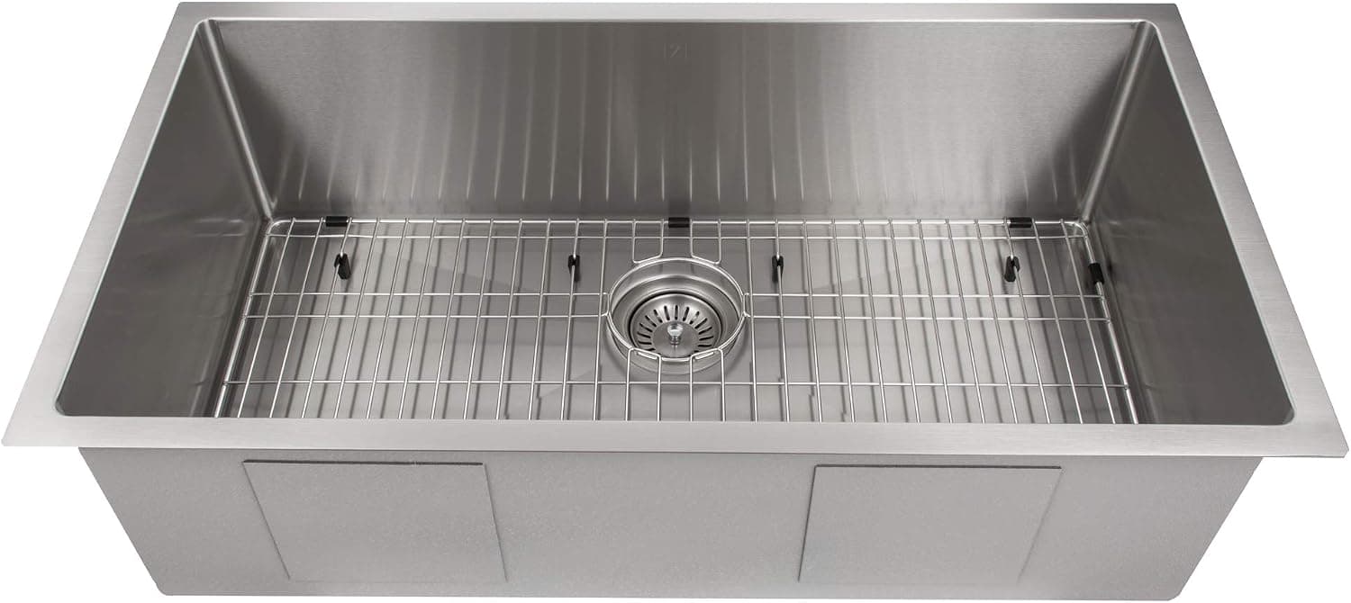 ZLINE 36" Meribel Undermount Single Bowl Stainless Steel Kitchen Sink with Bottom Grid (SRS-36)