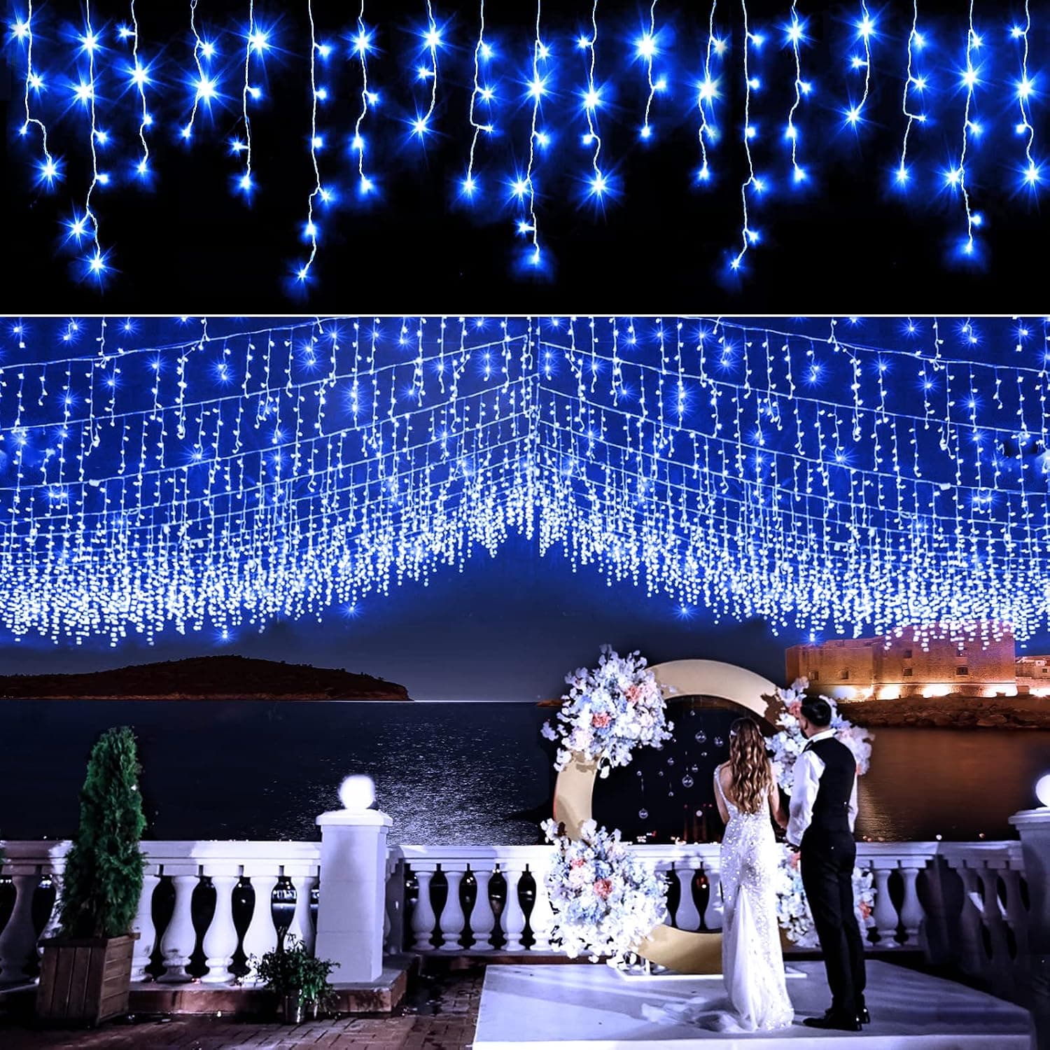 Icicle Christmas Lights Outdoor 400 LED Icicle Lights, 33FT 8 Modes String Lights Plug in Waterproof Hanging Christmas Lights with Timer Memory Function for Holiday Pavilion Balcony Decoration,Blue