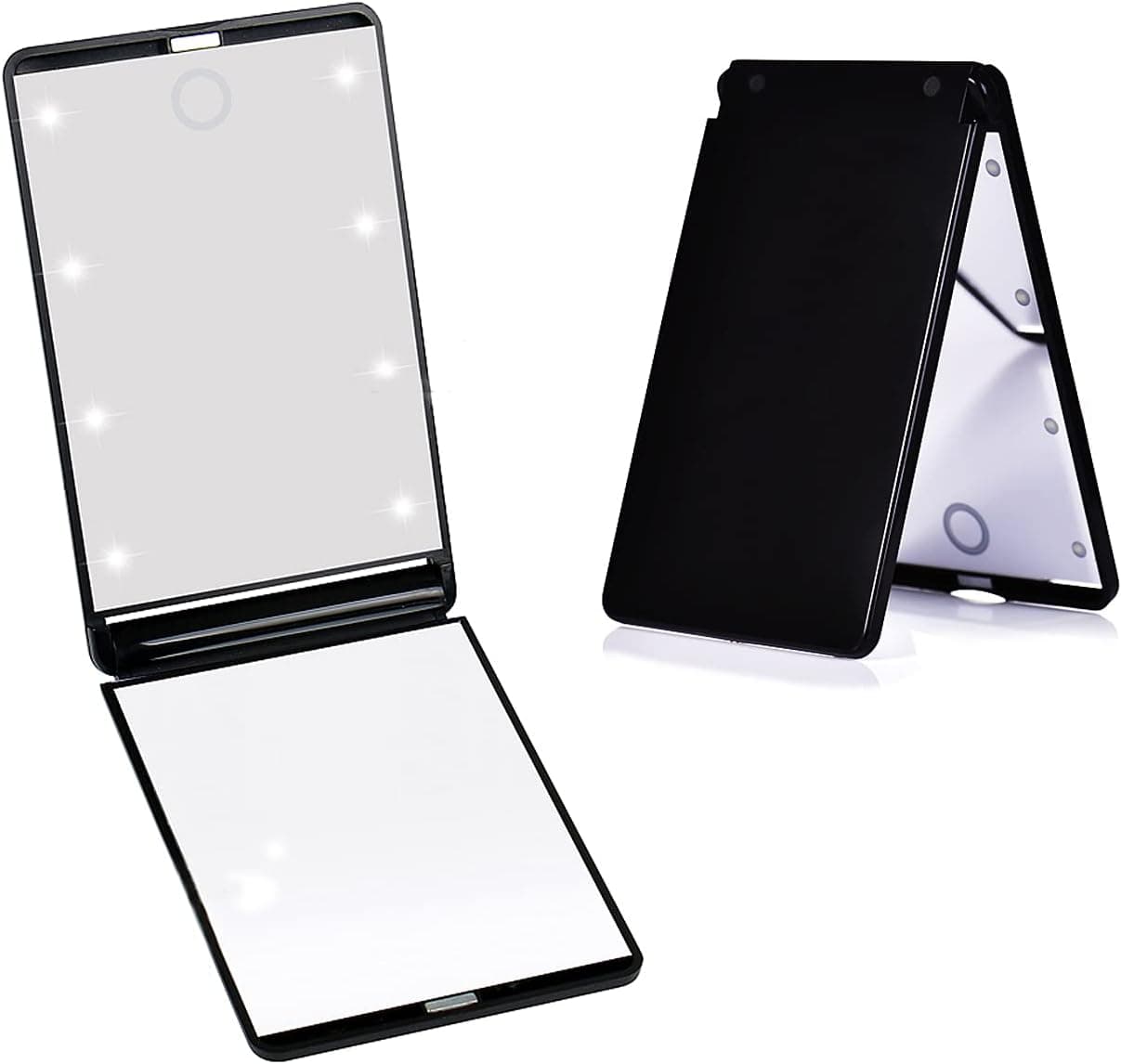 Travel Mirror Compact Makeup Mirror Portable Touch Switch 1x /2X Magnified Lighted Small Mirror with 8 LED Lights Gift for Mother's Day(Black)