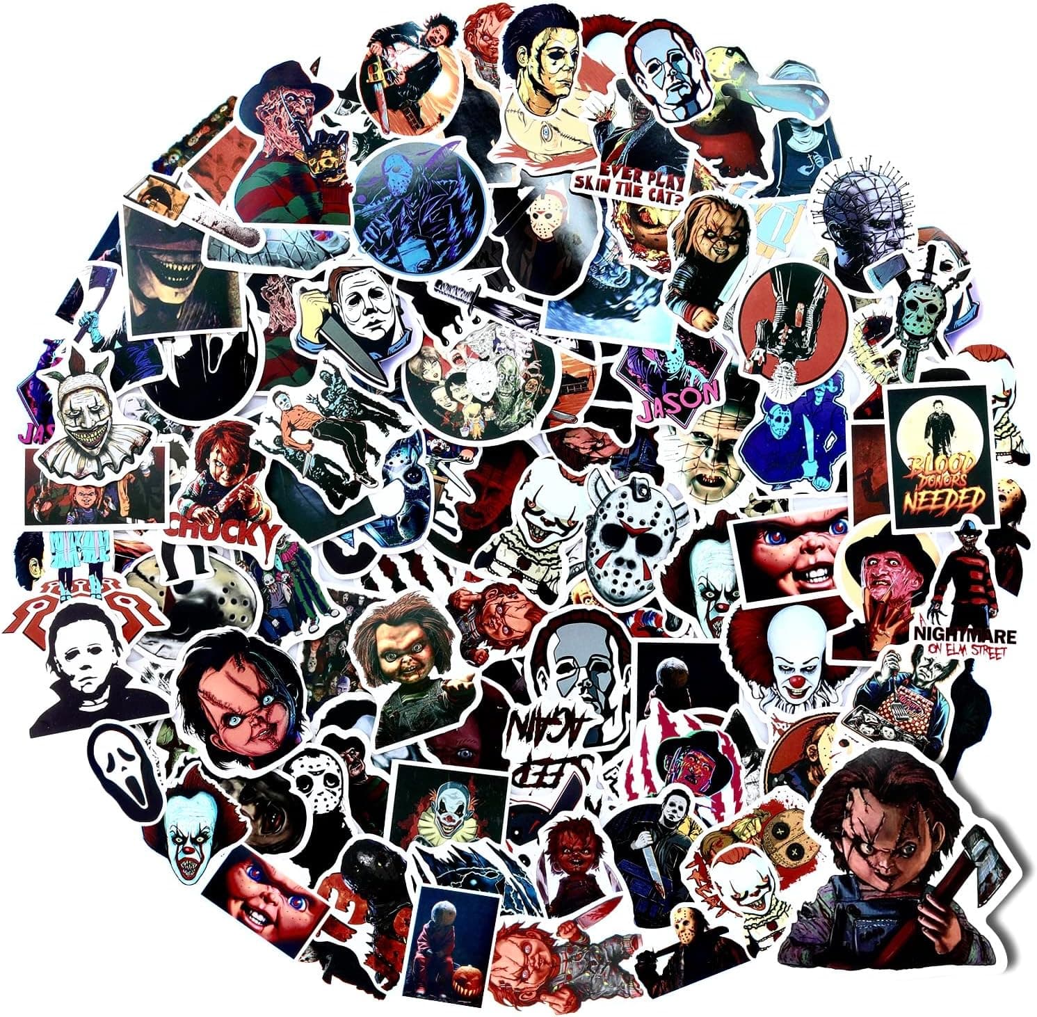 100pcs Horror Stickers Horror Movie Stickers, Halloween Stickers for Adults Horror Decor Scary Stickers Chucky Stickers