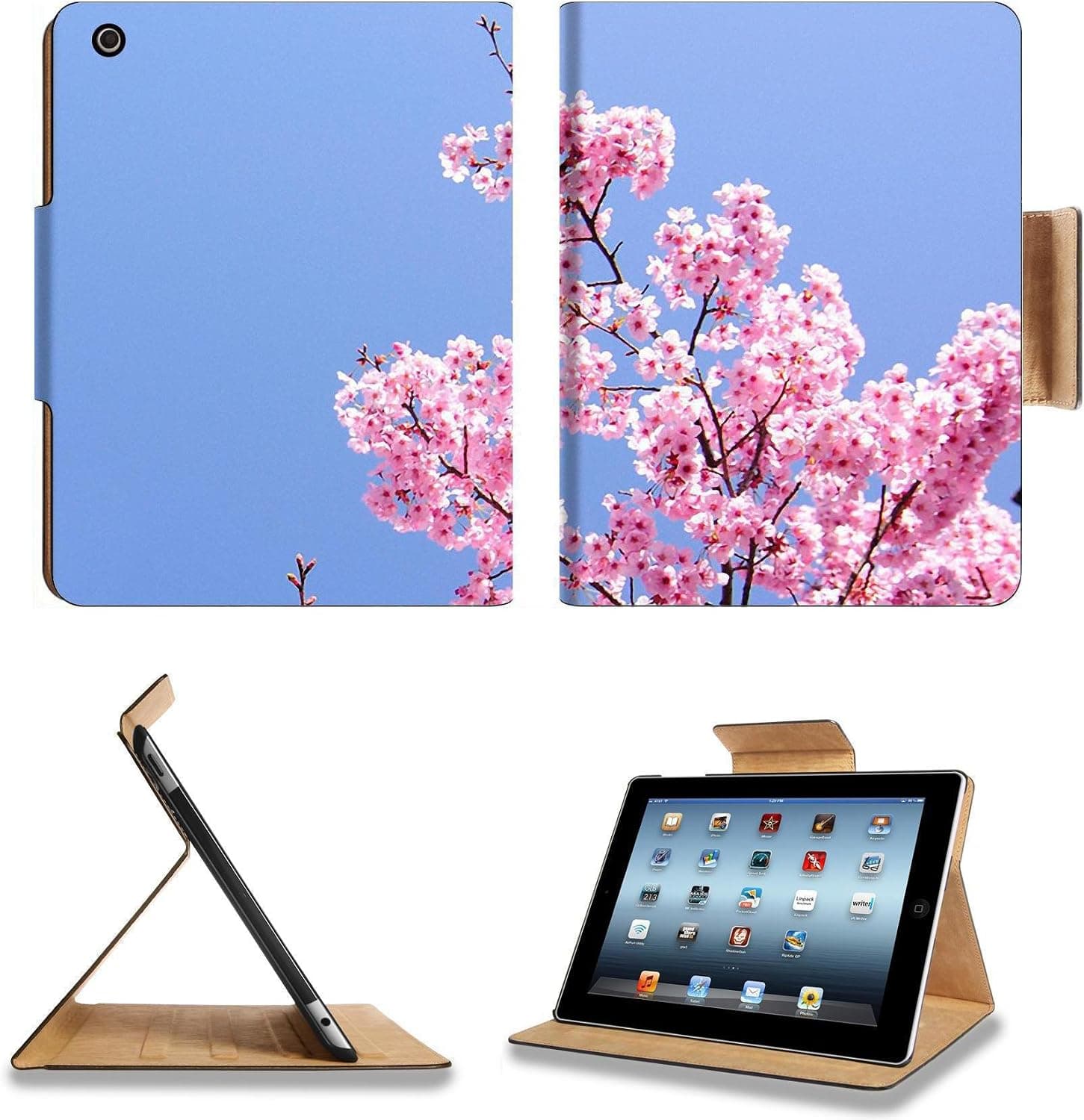Cherry Blossom with Blue Sky Apple Ipad 2nd 3rd 4th Flip Case Stand Smart Magnetic Cover Open Ports Customized Made to Order Support Ready Premium Deluxe Pu Leather 9 7/8 Inch (250mm) X 7 7/8 Inch (200mm) X 5/8 Inch (17mm) msd Ipad Professional Ipad generation Accessories Retina Display Graphic Background Covers Designed Model Folio Sleeve HD Template Designed Wallpaper Photo Jacket Wifi 16gb 32gb 64gb Luxury Protector