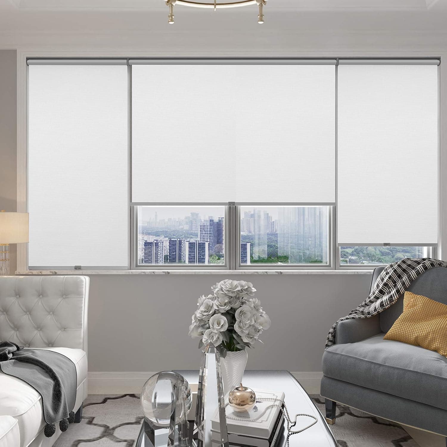 Changshade Cordless & Blackout Roller Shade, Room Darkening Rolled Up Shade, Fabric Window Blind, for Light Blocking/Sun Protection, 40 inches Wide, White ROL40WT72A