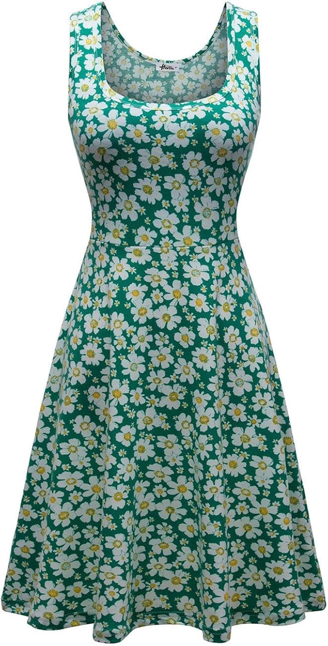 Herou Women Summer Beach Casual Flared Floral Tank Dress Medium Flower-3