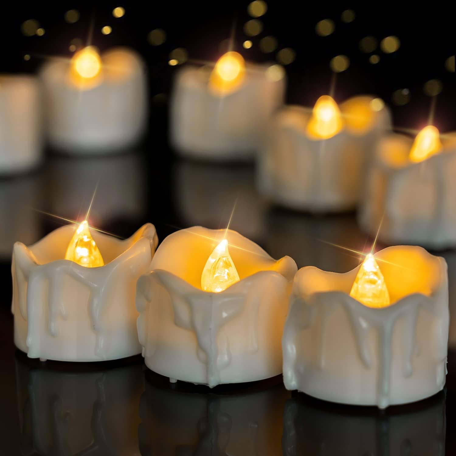 Beichi Romantic and Bright Flickering Bulb Battery Operated Flameless LED Tea Light, Pack of 18, Electric Fake Candle in Warm White, 6 Hours on and 18 Hours Off in 24 Hours Cycle Automatically.