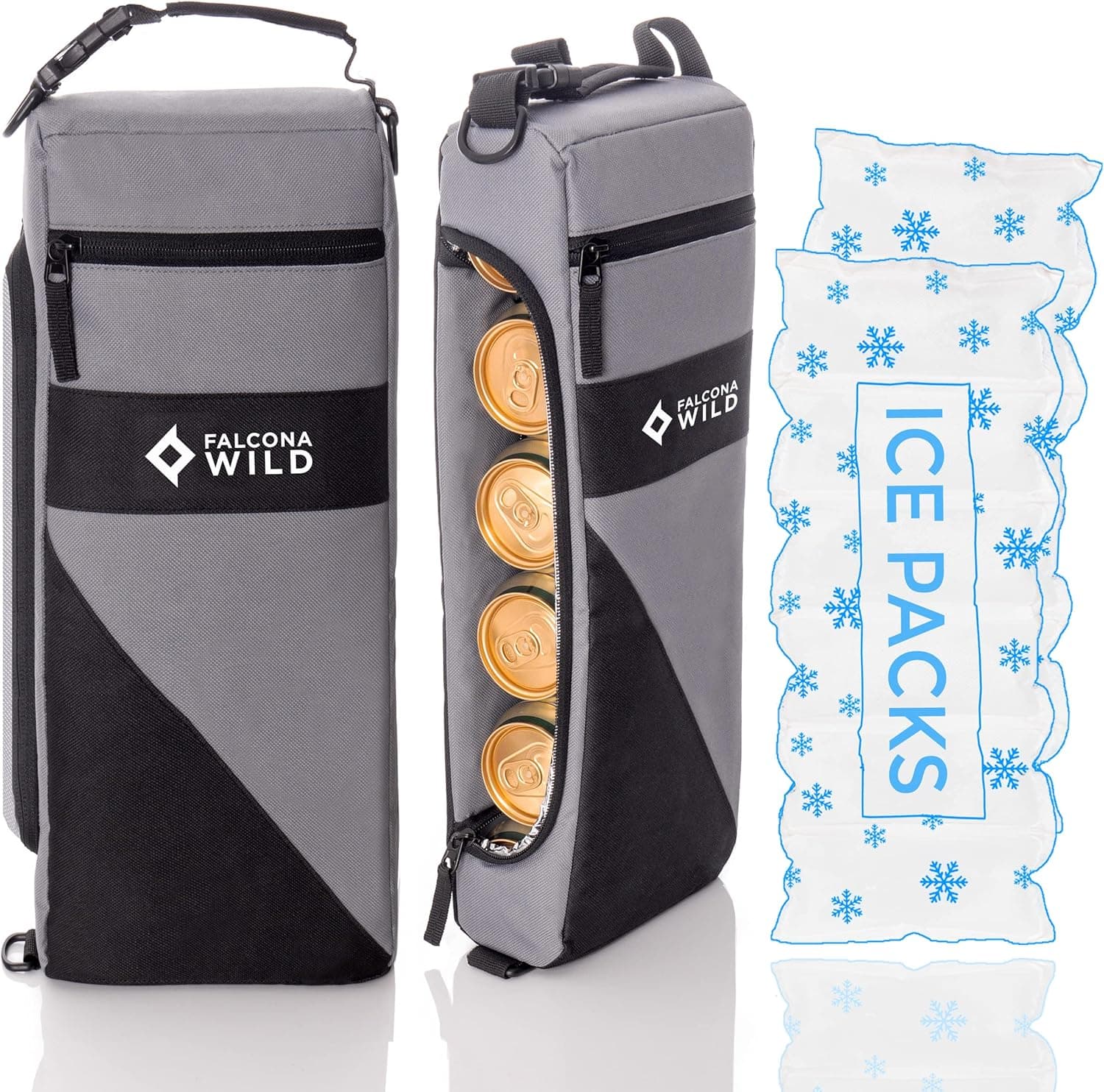 Falcona Wild Golf Cooler Bag Plus 2 Ice Packs - Keeps Drinks Cold for Hours - Holds 6 Beer Cans or 2 Wine Bottles - Fits Discreetly in Golf Bags - Insulated Beer Sleeve and Cooler