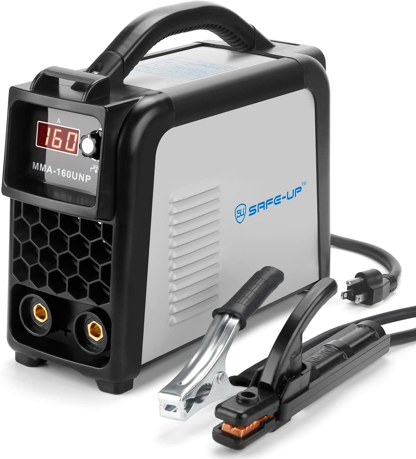 160A Stick Welder, SU SAFE-UP 110/220V Dual Voltage Hot Start ARC Welder Machine Digital Display LCD IGBT Inverter MMA Welder with Electrode Holder,Work Clamp, Input Power Adapter Cable