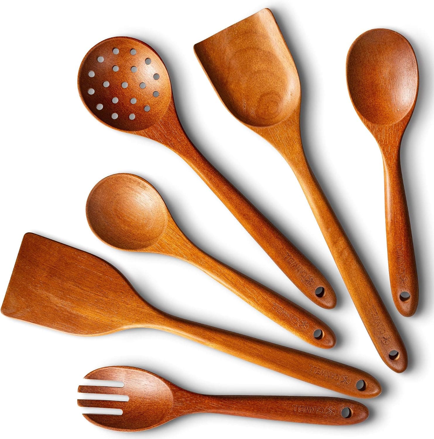 6 Piece Wooden Kitchen Utensil Set, Non-stick Oak Wood Cookware Spatulas Spoons Fork Cooking Utensils