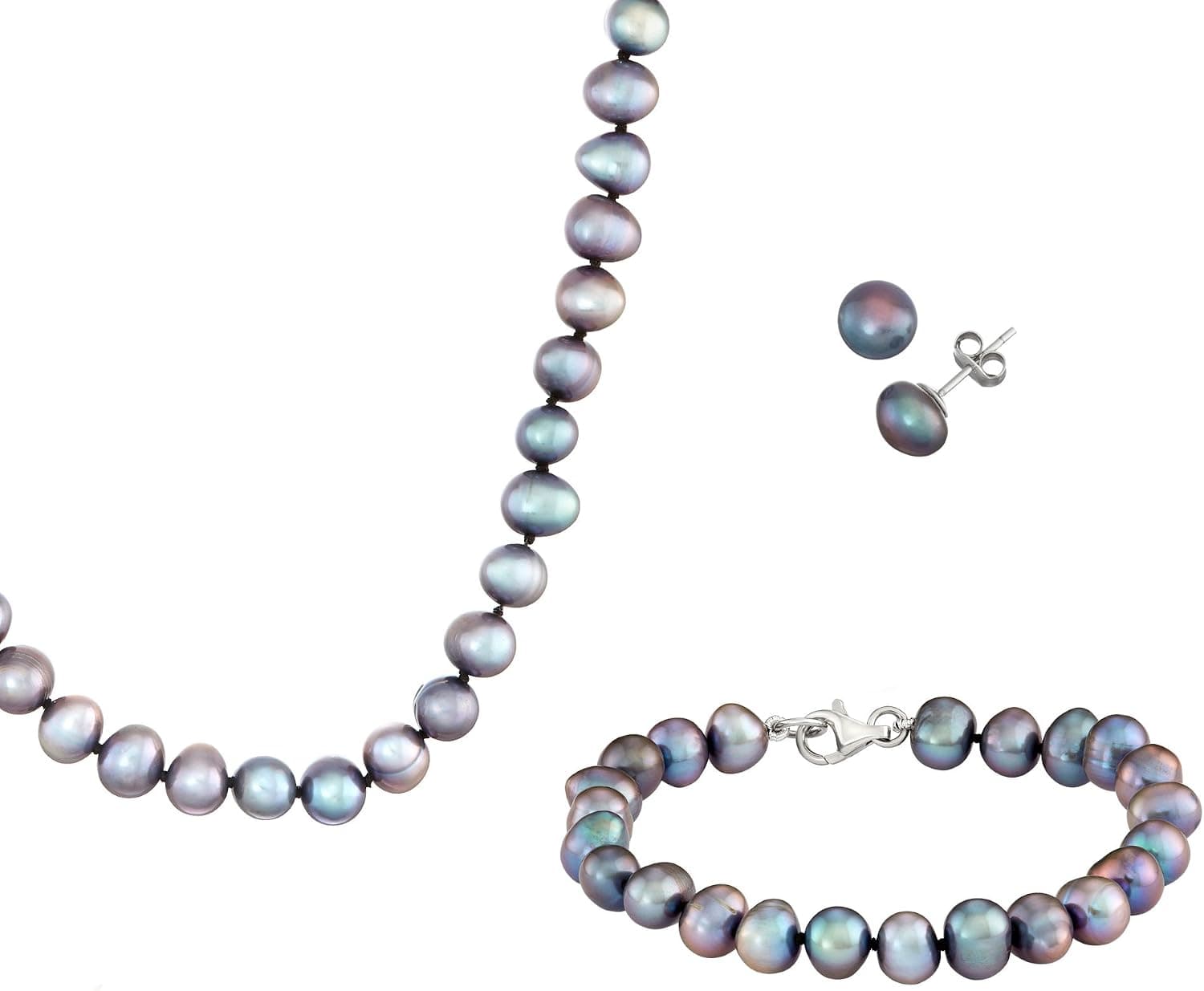 Collection Bijoux 100 Fresh Water Potato Pearl Sterling Silver Necklace, 18", Bracelet, 7.5", and Earring Set