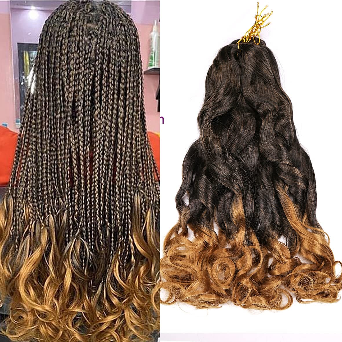 Amir Hair 8 packs French Curly Braiding Hair 20 Inch Loose Wave Braiding Hair Pre Stretched Synthetic Hair Extensions (T27#) …