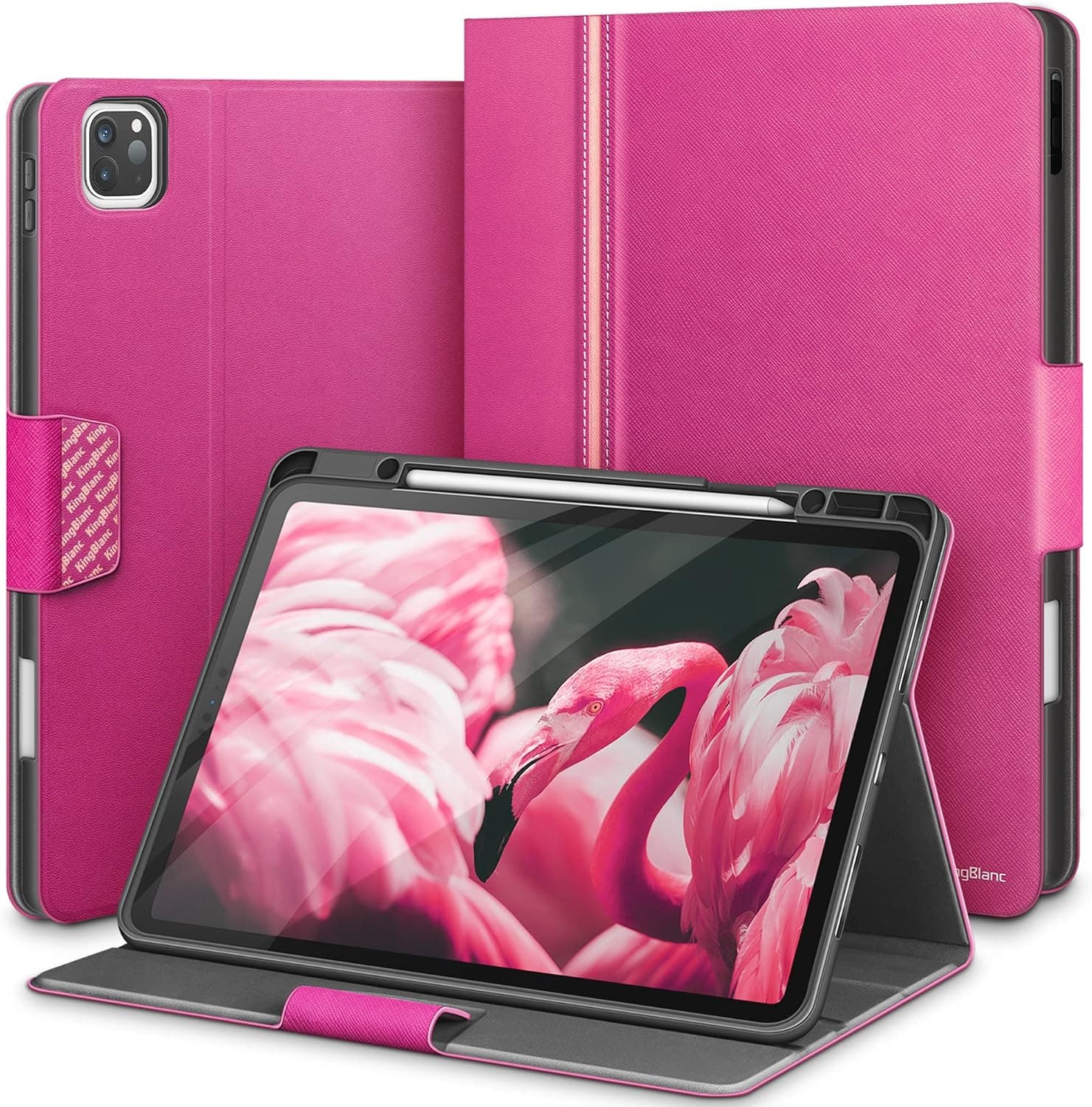 KingBlanc iPad Air 5th(2022)/iPad Air 4th (2020) 10.9-inch Vegan Leather (iPad Air 4th 2020, Hot Pink)