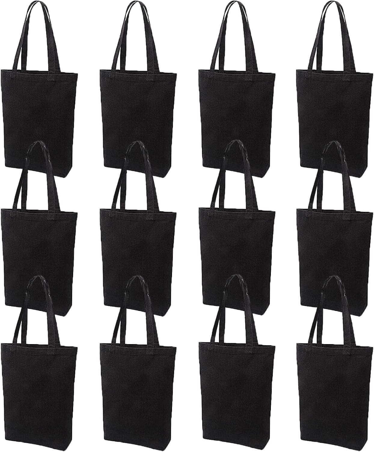 Lily queen Natural Canvas Tote Bags DIY Reusable Shopping Grocery Bag (Black - 12 Pack)