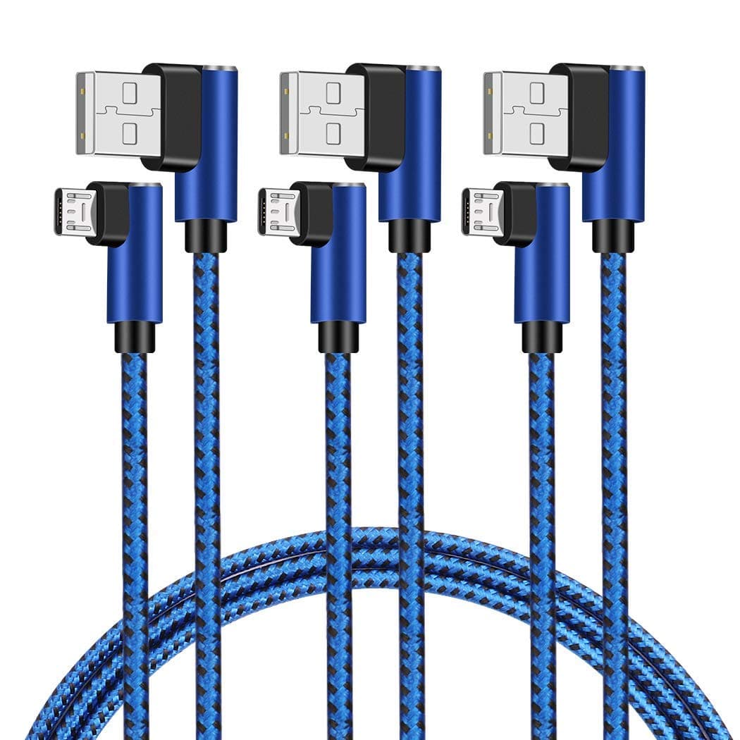 YMH Micro USB Cable, 3 Pack 3feet 6feet 9feet Nylon Braided 90 Degree USB A to Micro B Cable for Galaxy S8/S7/S6/, Moto G5, Kindle Fire 10, HTC and Other Android Devices  (BlackBlue)