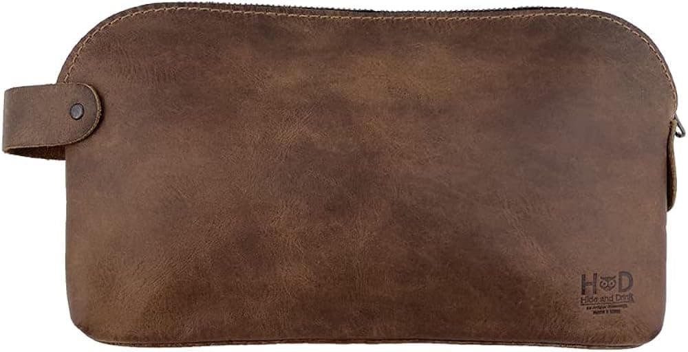 Hide & Drink, Large Rustic Leather All Purpose Dopp Kit Utility Bag Cords, Chargers, School/Office Supplies Handmade