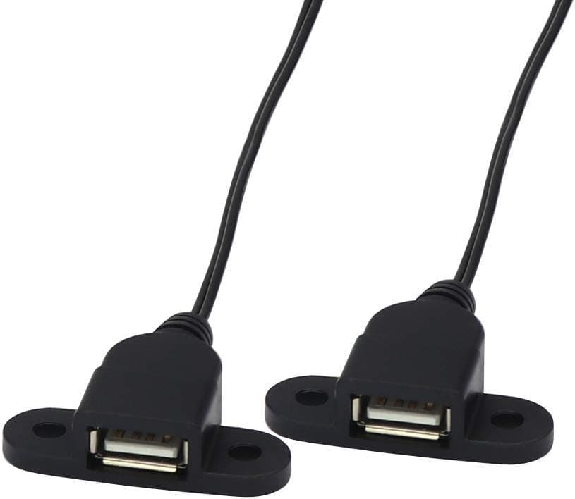QiCheng&LYS USB 2.0 Male to Dual Female Charging Extension Cable, Furniture nightstand USB Charging Port, Panel Mount Cable with Screw Hole 5ft (1pc 1.5m Cables and adapters)