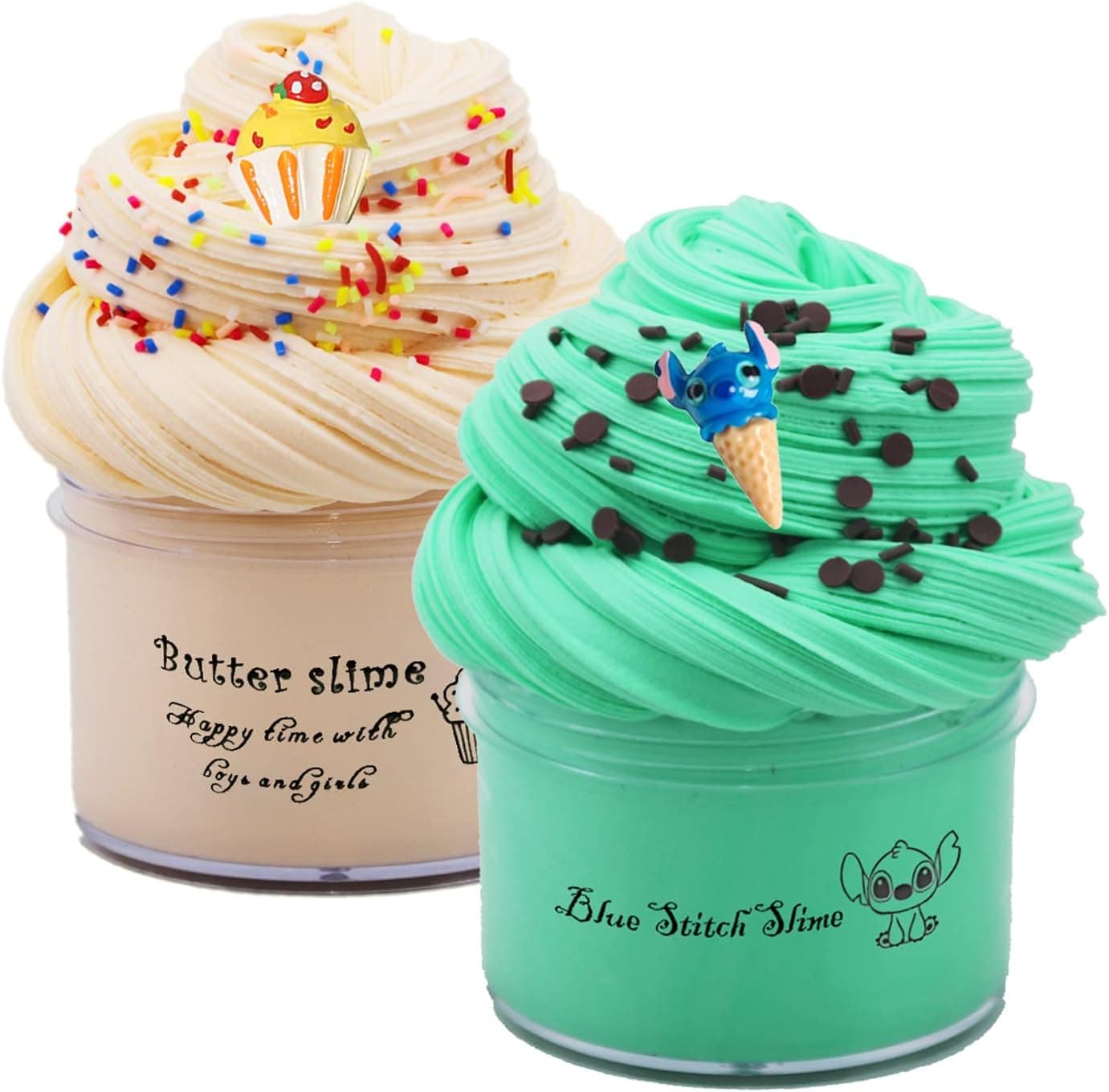 Delpaneo 2 Packs Butter Slime, Party Favor for Kids Girls & Boys, Adults, Non Sticky, Stress & Anxiety Relief, Wet, Super Soft Sludge Toy(6OZ,Yellow&Green)