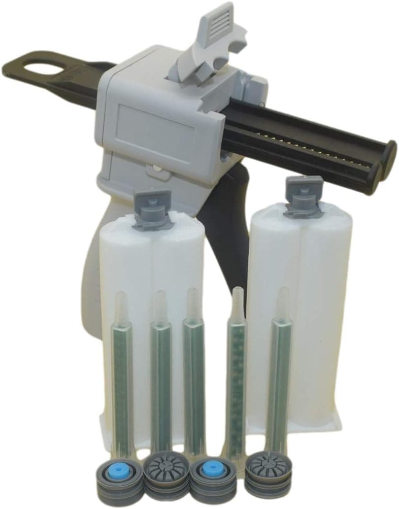 Bigbong 50ml Manual Applicator Adhesive Dispenser Gun 1:1 1:2 Dispensing Gun & 5pcs Mixing Nozzle & 2pcs AB Cartridges Tubes Empty Cartridge