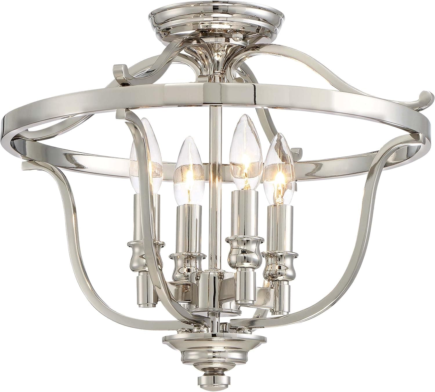 Minka Lavery Semi Flush Mount Ceiling Light 3296-613 Audrey's Point Lighting Fixture, 4-Light 240 Watts, Polished Nickel
