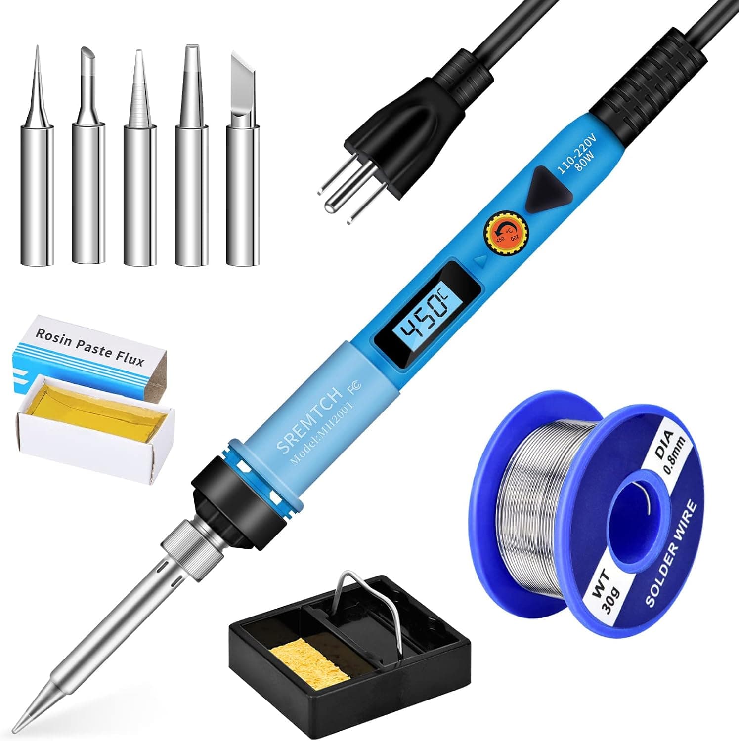 Electronics Soldering Iron Kit - 80W Digital LCD Solder Gun with ON/OFF Switch Adjustable Temperature Controlled and Fast Heating Thermostatic Design Welding Tools for DIY Welding Circuit Board