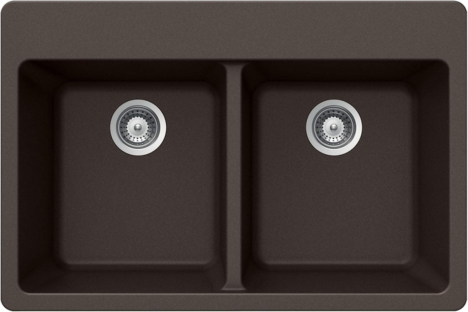 Houzer, M-200 MOCHA, Quartztone 33" Double Basin Drop In Kitchen Sink with 50/50 Split, Mocha
