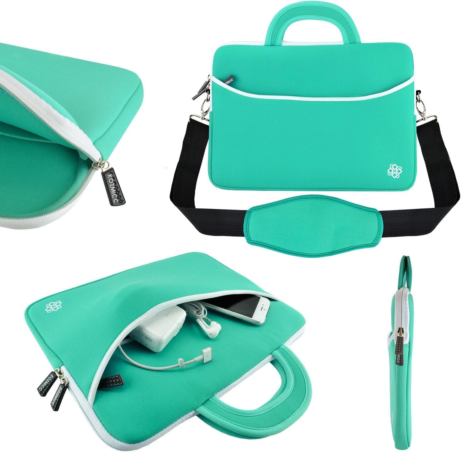 KOZMICC 14 - 14.1 " Sleeve Shoulder Bag Neoprene Messenger Handle Strap Case Cover for Google Chromebook, Dell, HP, Acer, Asus, Lenovo, Samsung (Teal)