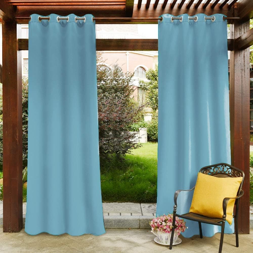 PONY DANCE 84" Outdoor Curtain - Garden Decor Fade Resistant Fabric Heavy-Duty Grommet Panels Outdoor Drapes Light Block for Patio Porch, 52 x 84 in, Light Blue, Single Piece