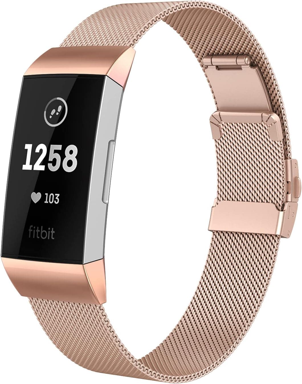 Eyamumo Metal Bands Compatible with Fitbit Charge 4 / Fitbit Charge 3 / Charge 3 SE, Stainless Steel Mesh Band Replacement Accessories Wristband for Women Men, Small (Rose Gold)