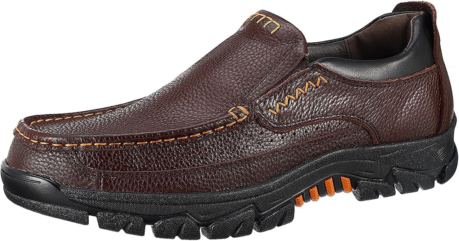 CREPUSCOLO Men's Genuine Leather Casual Comfy Shoes Slip On Loafers Outdoor Walking Shoe Non-Slip Flexible Sole