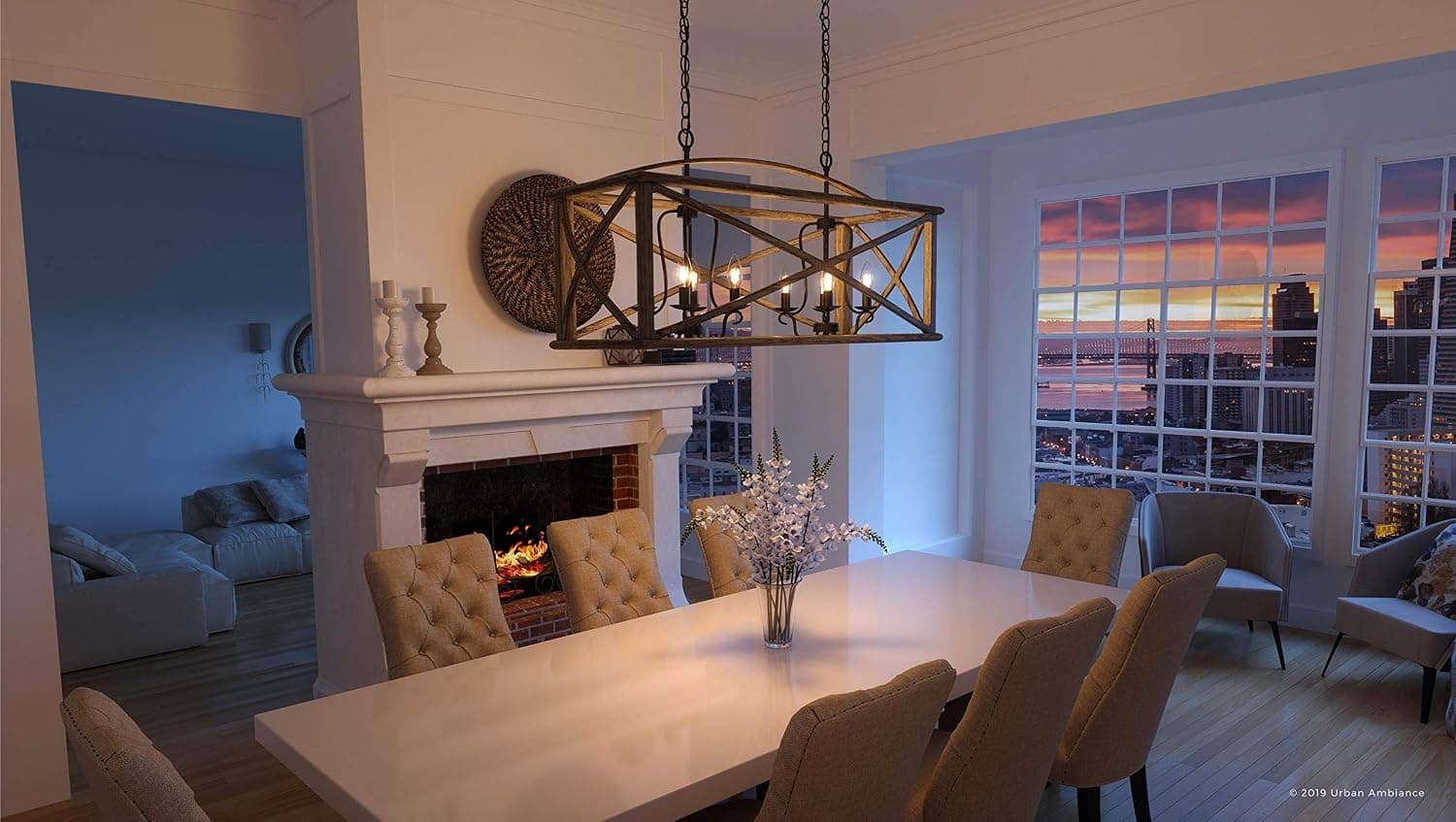 Urban Ambiance Luxury Farmhouse Chandelier, Large Size: 19.5" H x 40.75" W, with Tuscan Style Elements, Wood Grain Metal with Antique Black Finish, UQL3002 from The Barnsley Collection