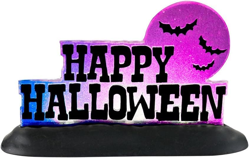 Department 56 Accessories for Villages Happy Halloween Lit Sign Accessory Figurine, 2.87 inch
