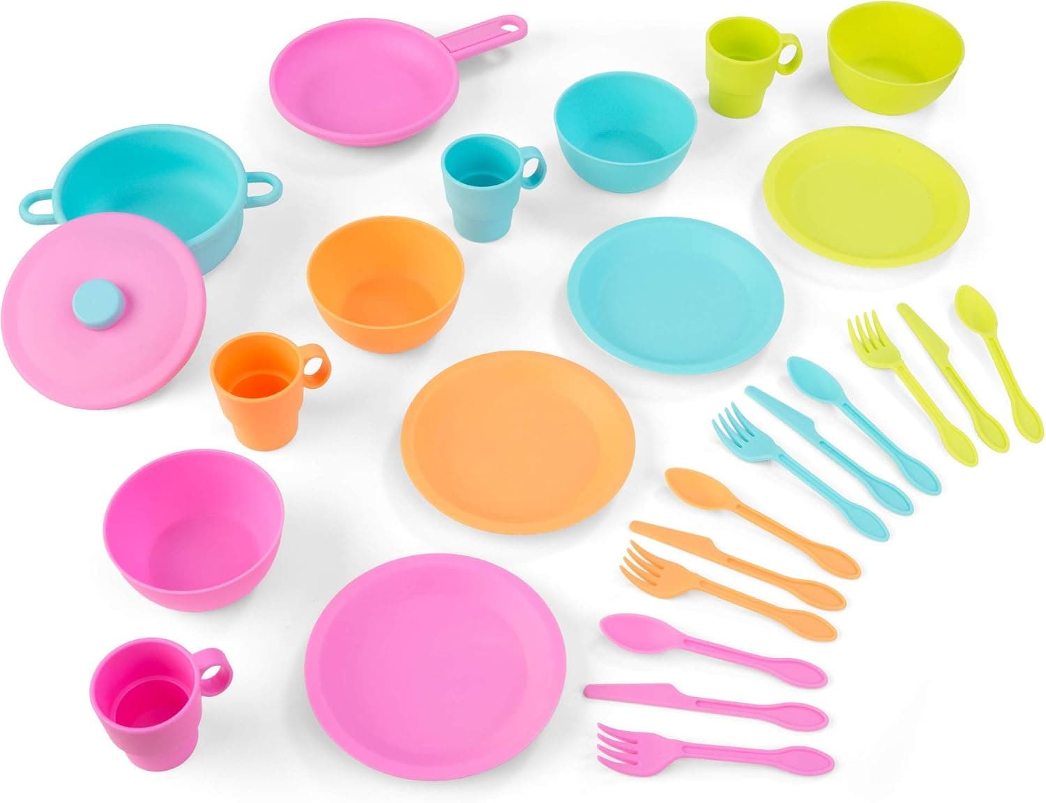 KidKraft 27-Piece Bright Cookware Set, Plastic Dishes and Utensils for Play Kitchens, Gift for Ages 18 mo+