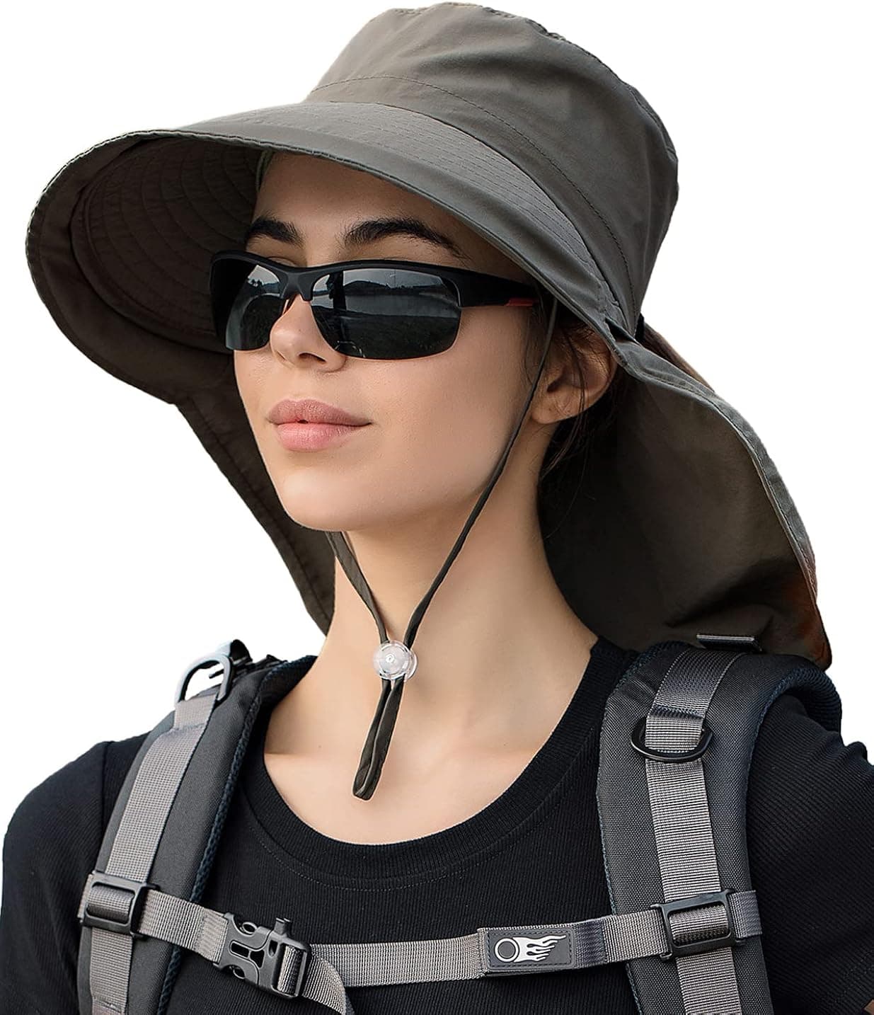 Womens Sun Hat with Ponytail Hole，UPF 50+ Wide Brim Outdoor hat Hiking Safari Beach Grdening Fishing Hat with Neck Flap