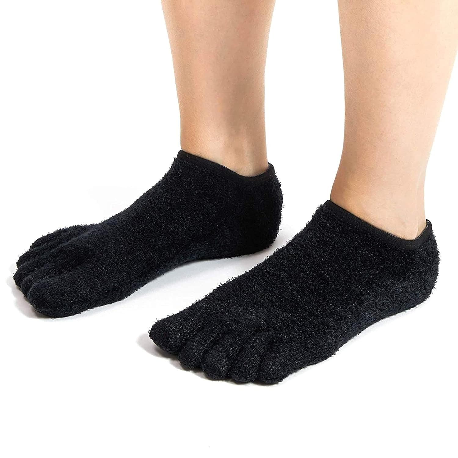 Black 5-Toe Gel Socks (US 7-10, 2 Pairs)