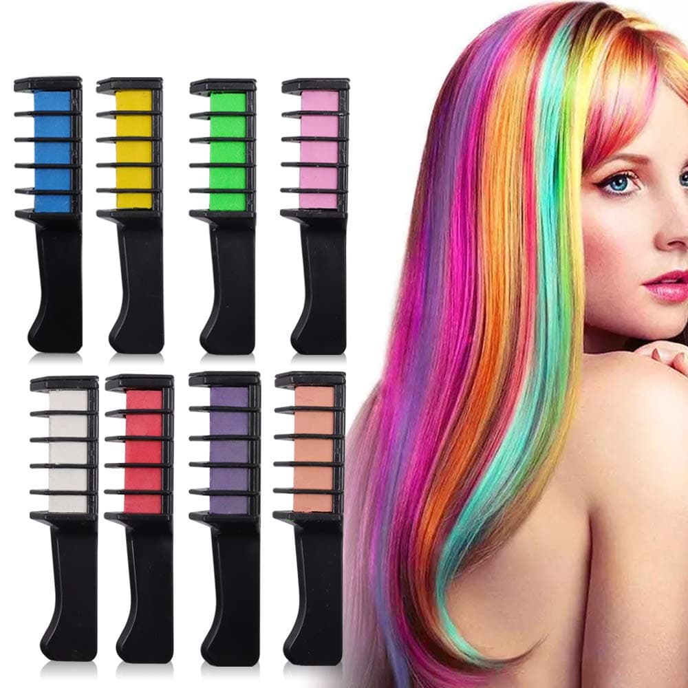 8 Colors Hair dye comb Temporary Hair Chalk Comb Non Toxic Washable Hair Color Comb for Kids Festival Party，Cosplay DIY， Halloween，Christmas