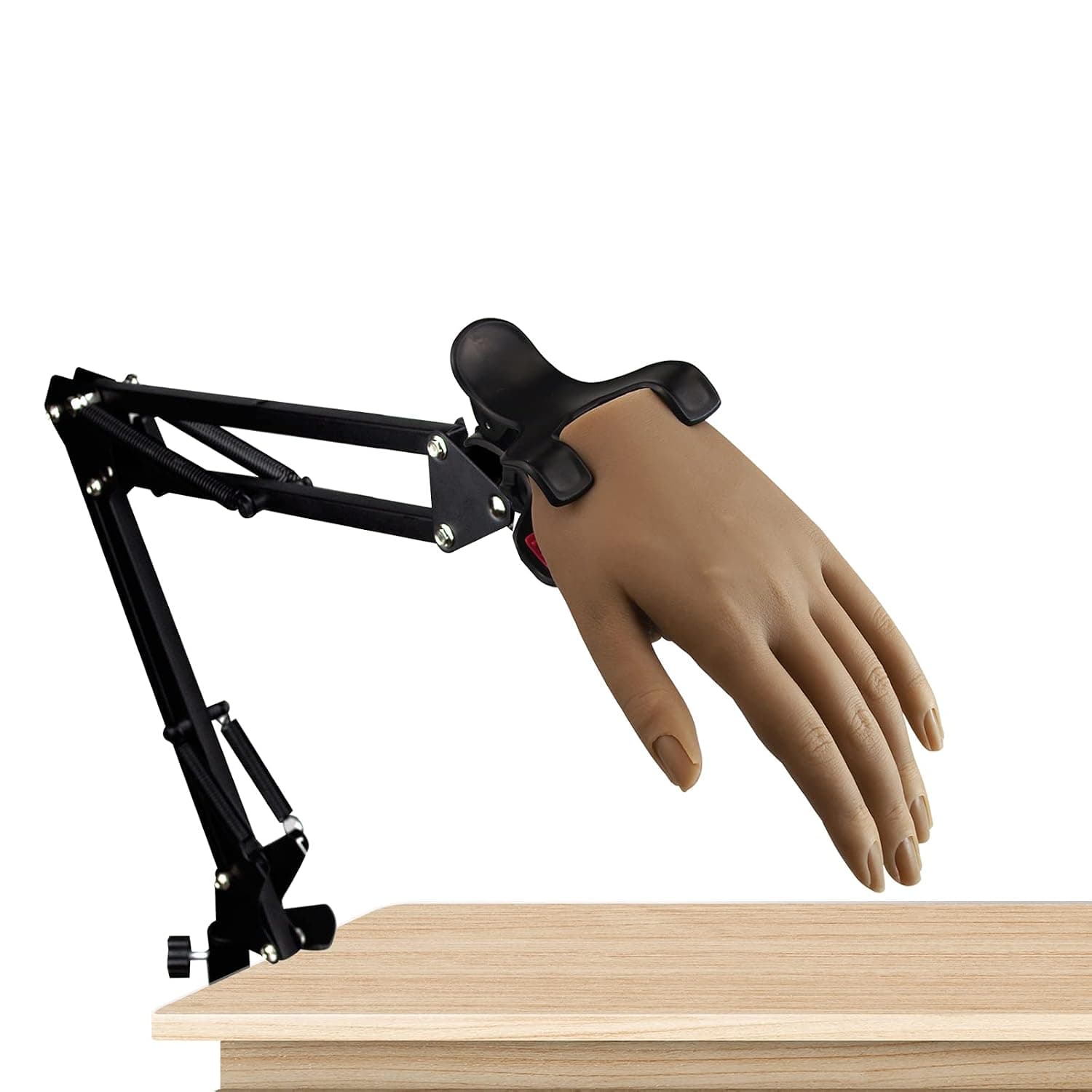 Tiebeauty Silicone Practice Hand, Lifelike Flexible Bendable Female Mannequin Nail Practice Hands, DIY Fake Acrylic Nails Sketch Jewelry Ring Glove Display Tattoo Practice Boom Arm Stand (Left Hand)