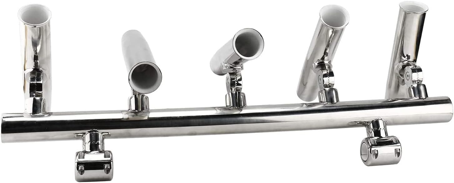 HYDDNice 5 Tube Fishing Rod Holder 360 Deg Angle Adjustable Rod Holders Stainless Steel Rod Holder Rocket Launcher for Rail 1-1/2" or 1-3/4"
