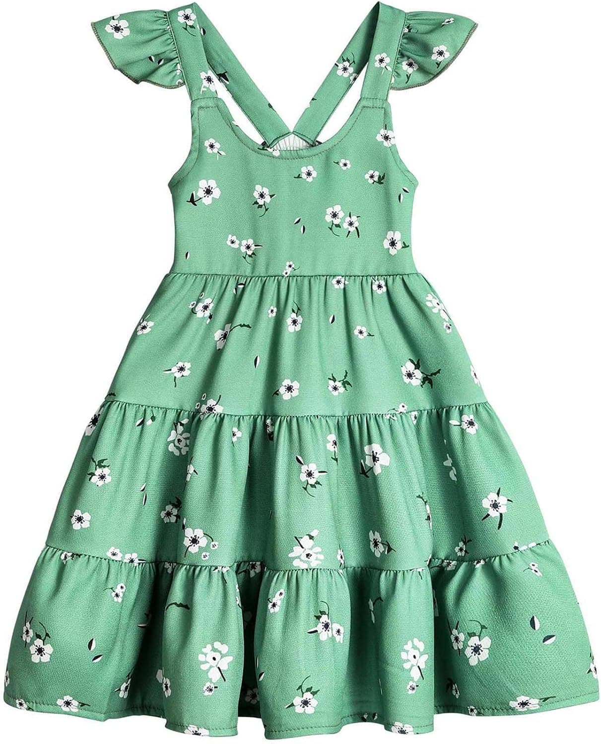 Toddler Baby Girl Floral Casual Dress Flutter Sleeve Princess Dress Flower Print Sundress Kids Summer Outfit Clothes