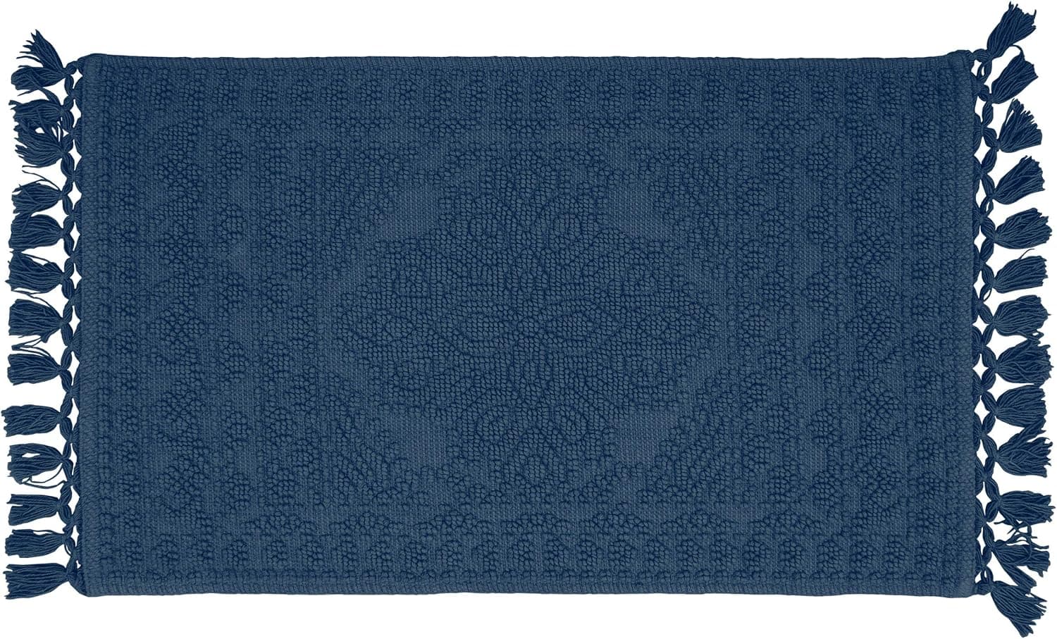 French Connection - Nellore Bath Mat, Woven and Beaded Bathroom Rug, 100% Cotton, Premium Bathroom Decor, Machine Washable, Measures 20 x 38, Navy